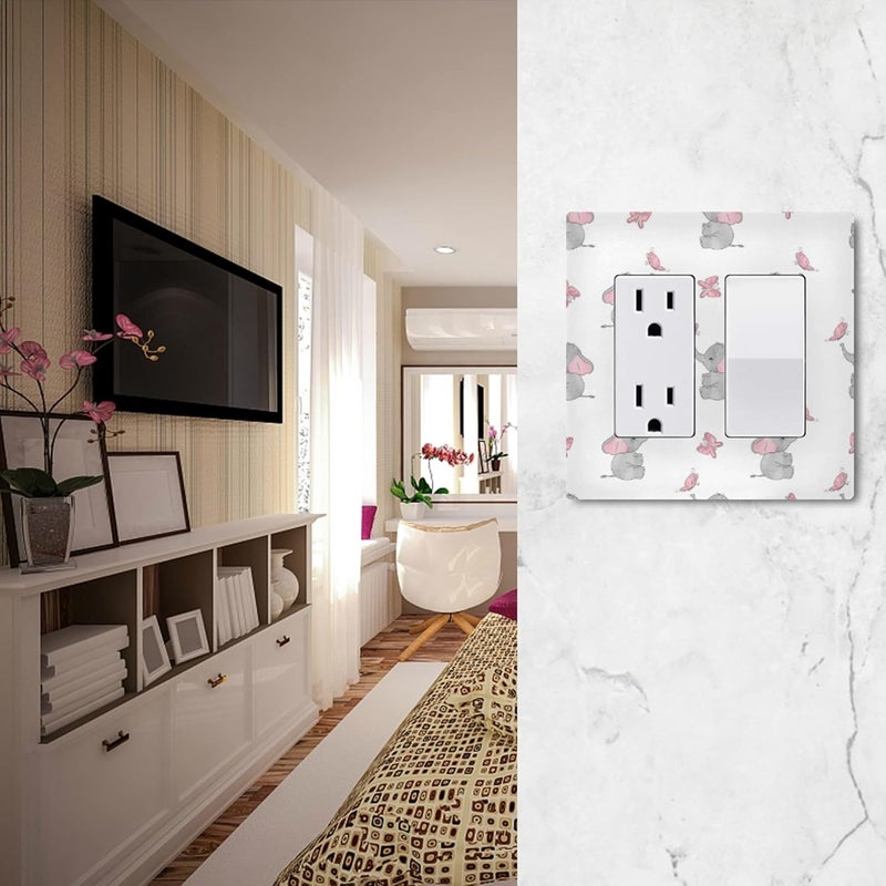 YYZZH Cute Elephant Baby Play With Butterfly Animal Print On White Double Gang Rocker Switch Plate 4.7" X 4.6" Light Outlet Wall Plate Decoration Wallplate Cover - Image 5